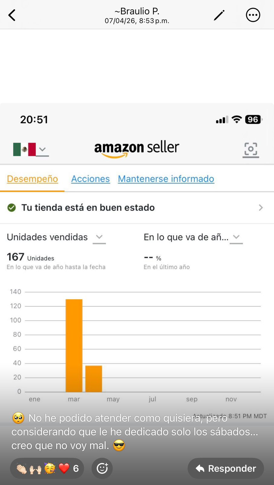Captura de venta de alumno: 167 unidades vendidas
